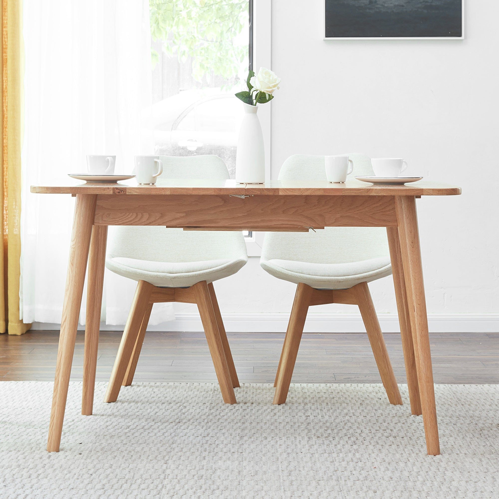 Natural Solid Oak Round Corner Diagonal Leg Telescopic Dining Table for 6-8 People, Light Oak, Solid Wood, 1.2-1.6m - Grand Goldman Shop
