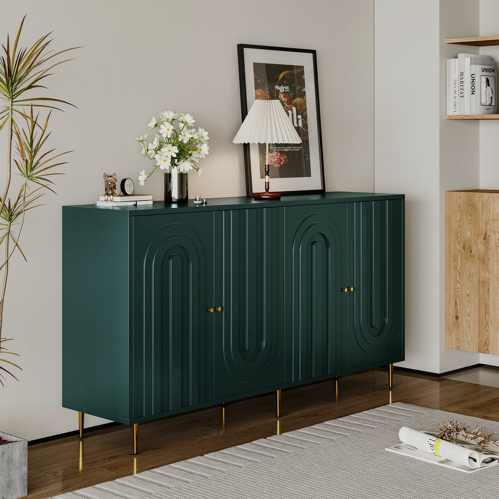 Modern Green Lacquered 4 Door Wooden Cabinet Sideboard Buffet Server Cabinet Storage Cabinet, for Living Room, Entryway, Hallway, Office, Kitchen and Dining Room - Grand Goldman Shop