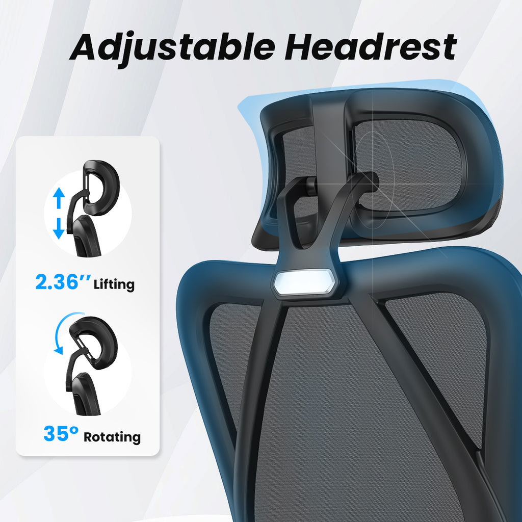 Ergonomic Office Chair with Footrest, Mesh Office Desk Chair with Headrest, High Back Computer Chair with Adjustable Lumbar S