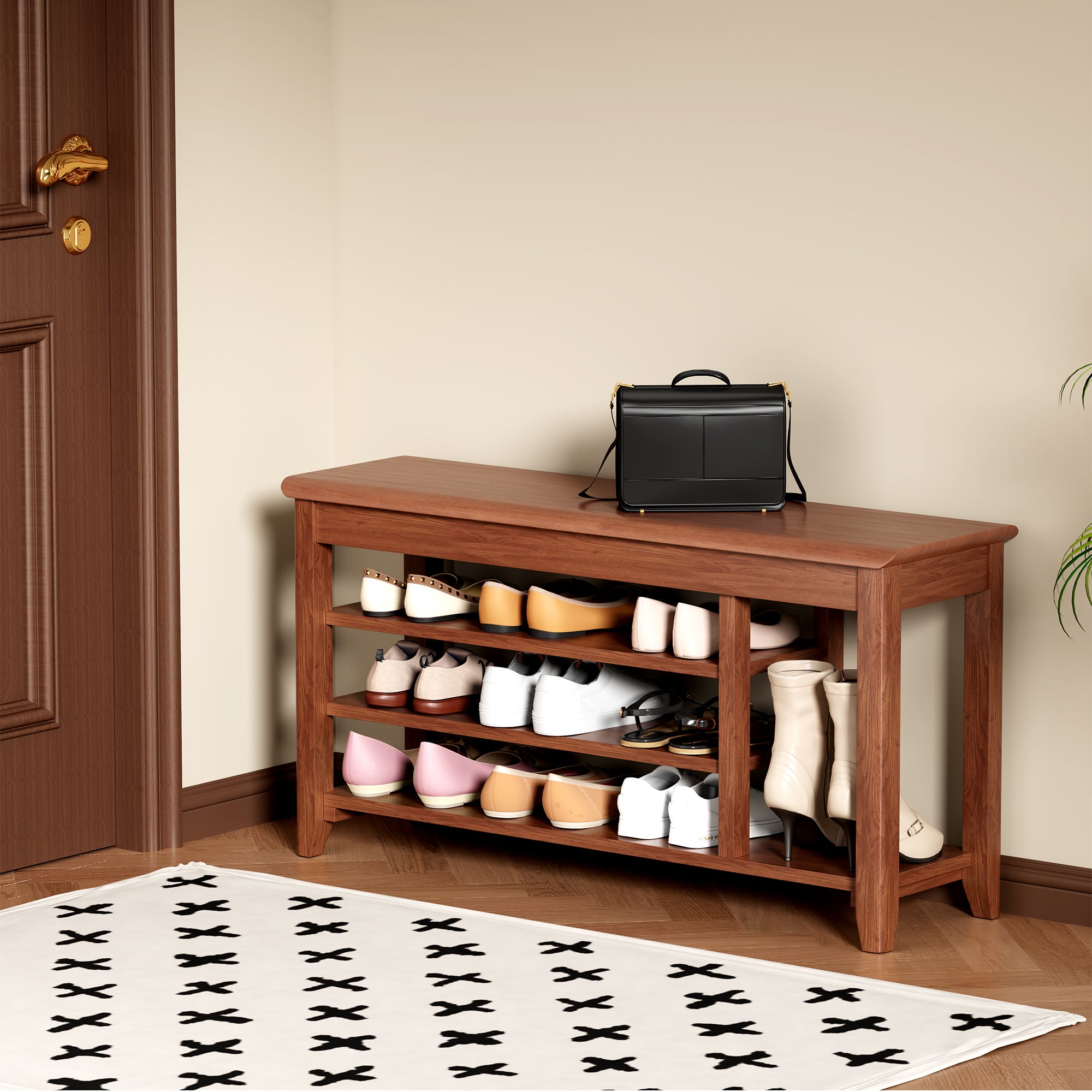 Adjustable shoe-changing bench, storage bench, hidden storage. With a load-bearing capacity of up to 550 pounds, suitable for bedrooms and corridors. 100% solid wood. - Grand Goldman Shop
