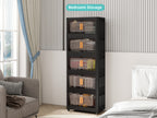 Black, 20' Side Wide Folding Storage Cabinet ,3 Tiers,19.69'×11.81'×31.10',Collapsible Storage Bins with Magnetic Door, Plastic Storage Cabinet with Wheels - Grand Goldman Shop