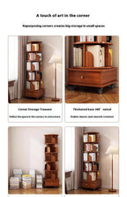 (UPGRADED) Rotating Bookshelf, 360 Display Corner Bookshelf for Small Space, 6 Tier Bookcase Storage Rack with Wheels, Wood Narrow Organizer for Bedroom, Living Room, Study Room, Walnut Brown - Grand Goldman Shop