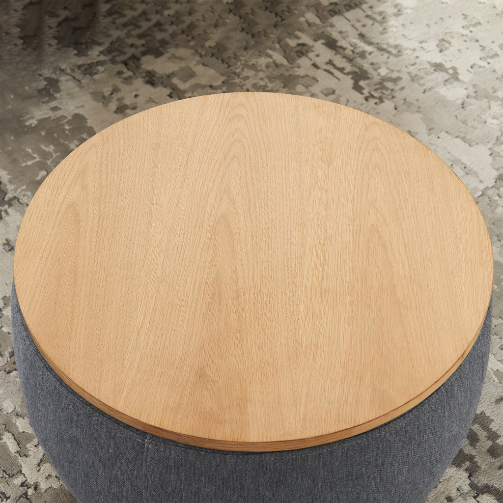 Round Storage Ottoman, 2 in 1 Function, Work as End table and Ottoman, Dark Grey (25.5'x25.5'x14.5') - Grand Goldman Shop