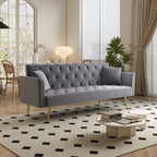 Modern convertible 72 inch foldable sleeper sofa with tufted, American retro style, made of gray velvet material, suitable for small living rooms, bedrooms and offices. gray color - Grand Goldman Shop