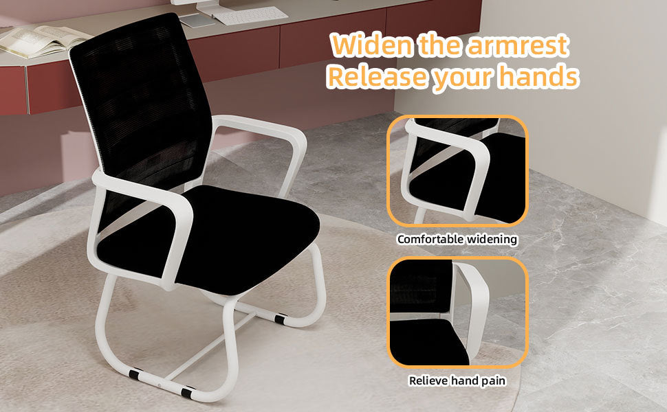 Minimalist Modern Office Chair with Metal Frame, Soft Mesh Backrest, Comfortable Polyurethane Cushion, White+Black, Suitable 