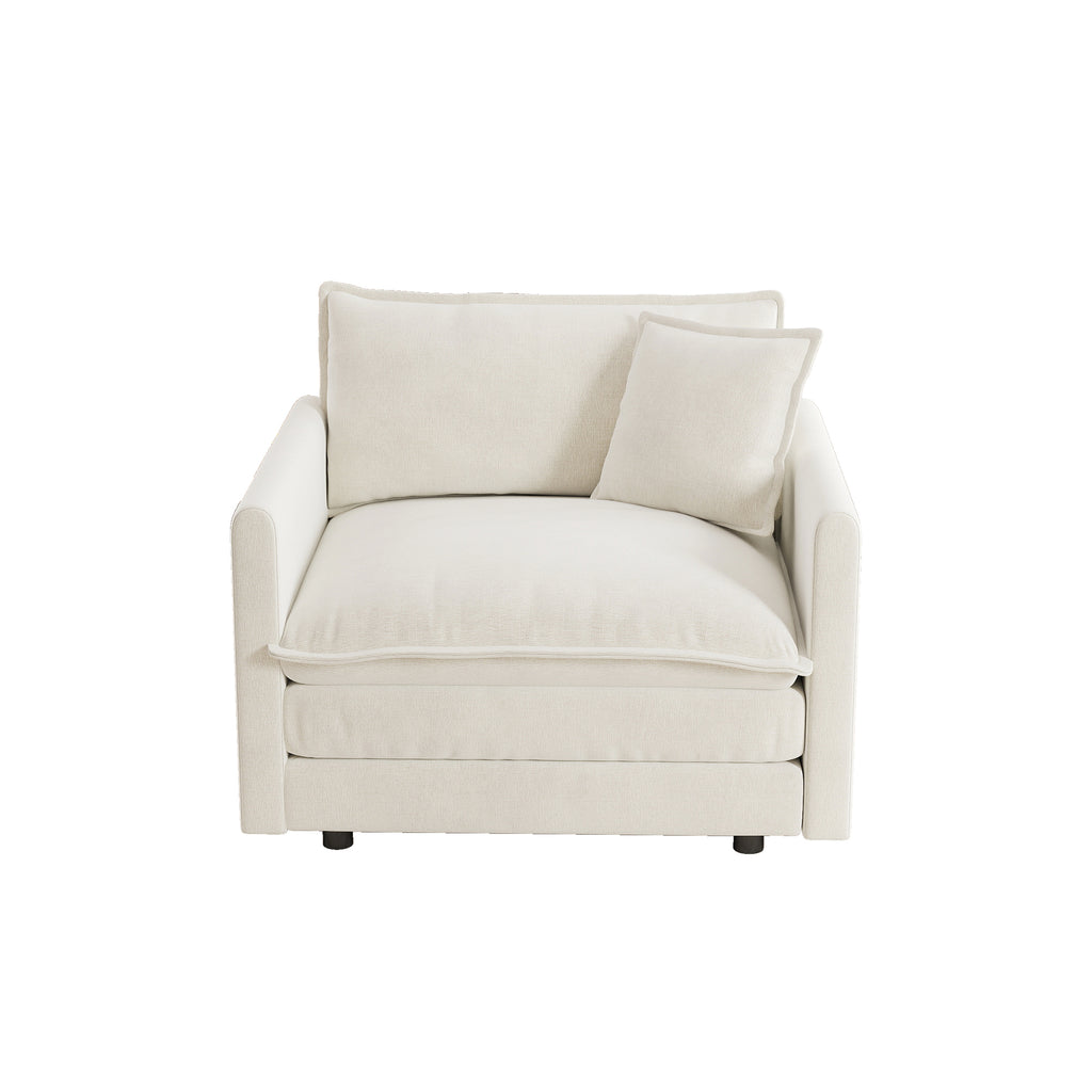Comfy Deep Single Seat Sofa Upholstered Reading Armchair Living Room Chair White Chenille Fabric , 1 Toss Pillow - Grand Goldman Shop