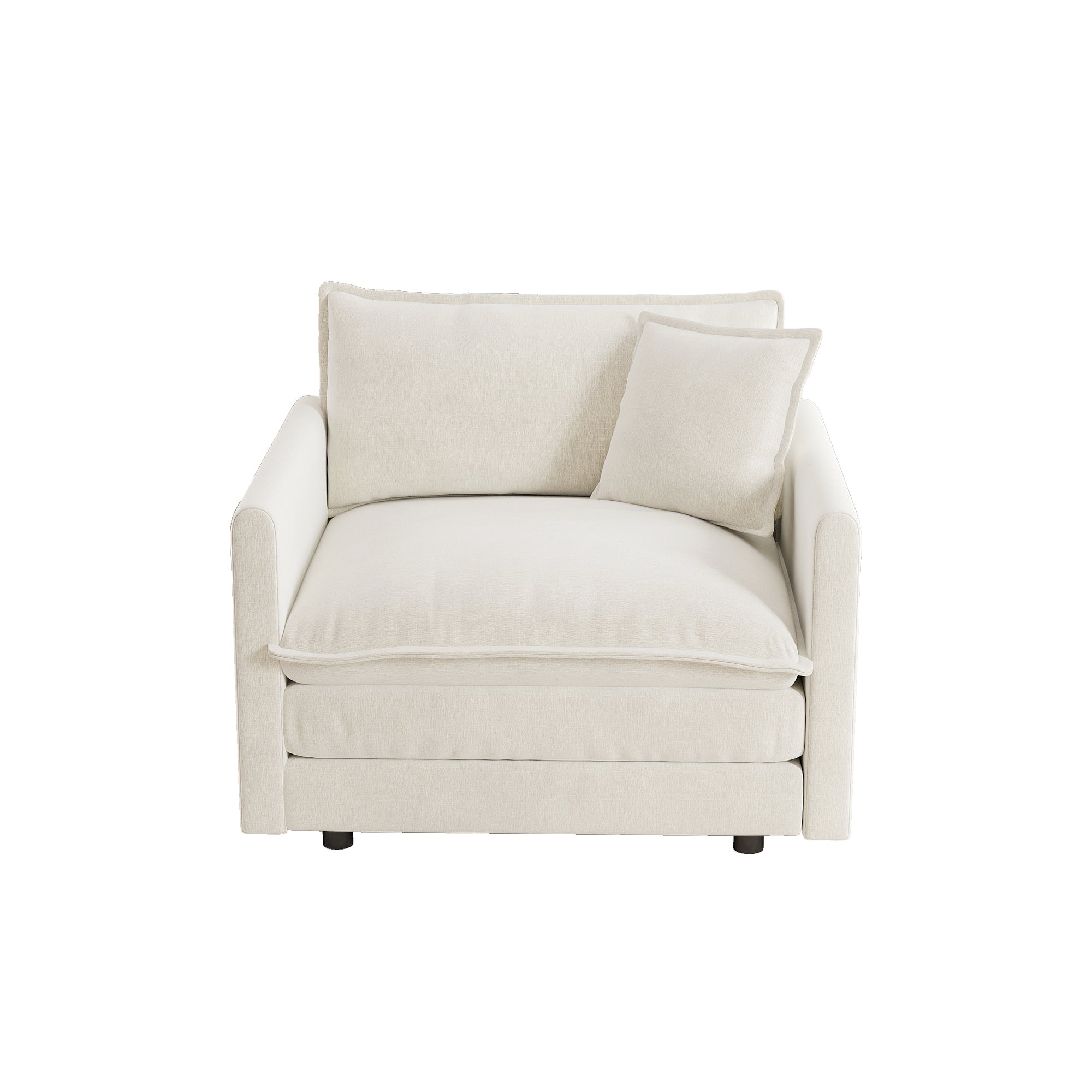 Comfy Deep Single Seat Sofa Upholstered Reading Armchair Living Room Chair White Chenille Fabric , 1 Toss Pillow - Grand Goldman Shop