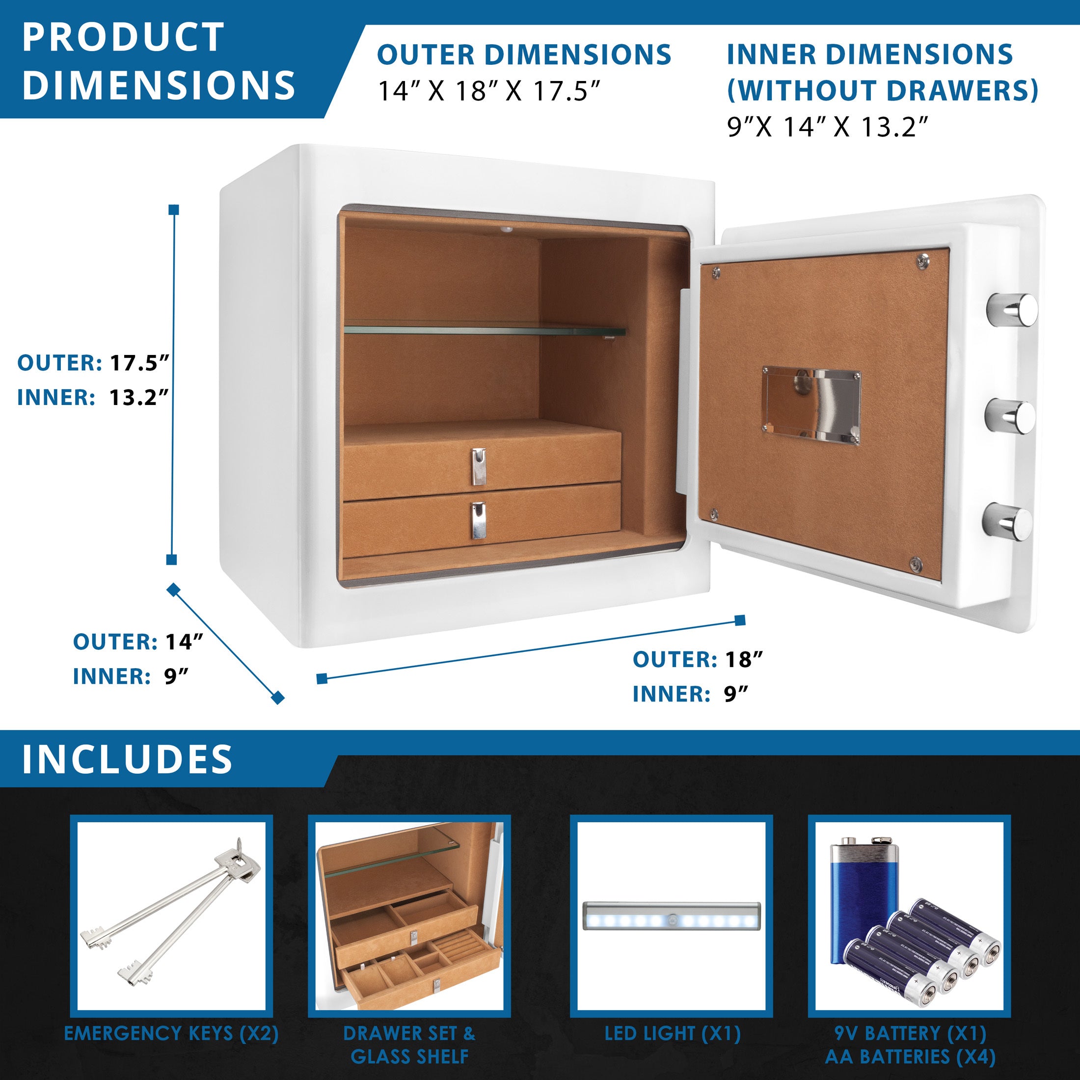 1.01 CUBIC FT WHITE JEWELRY SAFE | Premium Home Decor - Grand Goldman