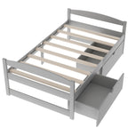 Gray Twin Size Platform Bed with Two Drawers, Pine Wood and MDF Construction - Grand Goldman Shop