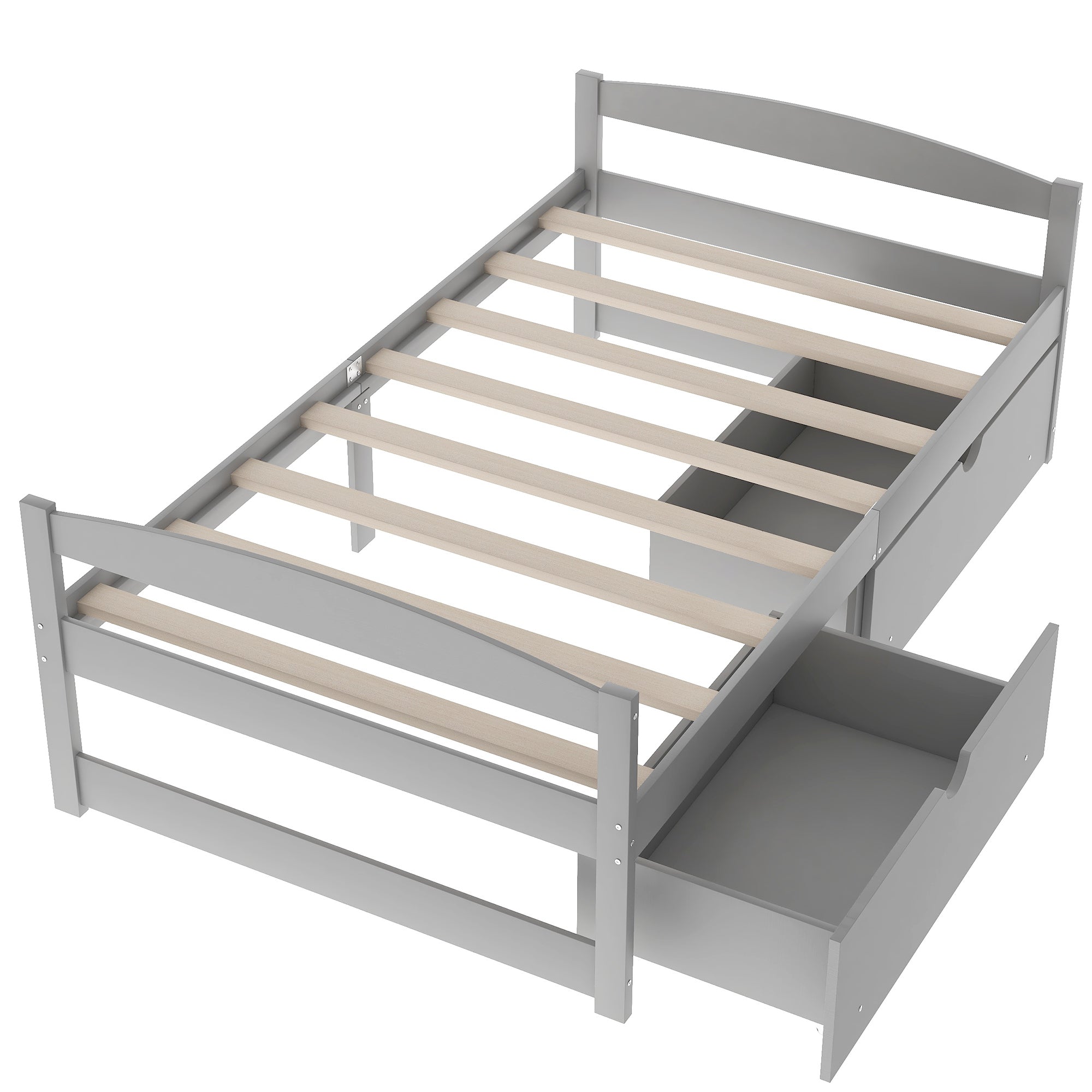 Gray Twin Size Platform Bed with Two Drawers, Pine Wood and MDF Construction - Grand Goldman Shop