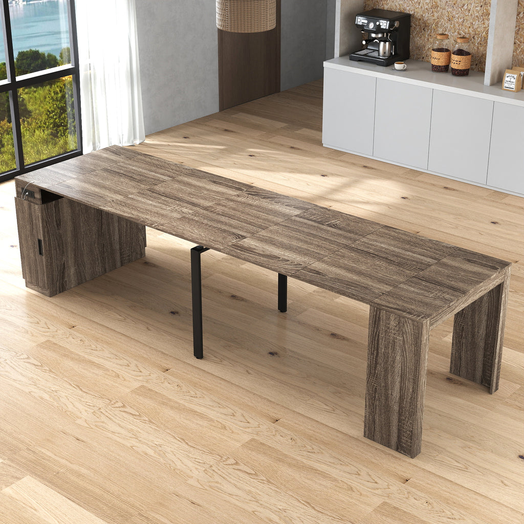 Modern Multifunctional Extendable Dining Table with Outlet, Space Saving Expanding Table with Storage for Party, Weddings, Meetings, Celebrations - Grand Goldman Shop
