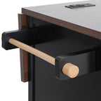 K&K 54.9' Kitchen Island with Drop Leaf, Power Outlet, Kitchen Storage Cart with 4 Door Shelves, Cross Barn Doors & Visual Glass Door, Rolling Kitchen Island on 4 Wheels for Kitchen, Dining Room,Black - Grand Goldman Shop