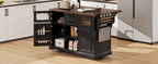 K&K 54.9' Kitchen Island with Drop Leaf, Power Outlet, Kitchen Storage Cart with 4 Door Shelves, Cross Barn Doors & Visual Glass Door, Rolling Kitchen Island on 4 Wheels for Kitchen, Dining Room,Black - Grand Goldman Shop