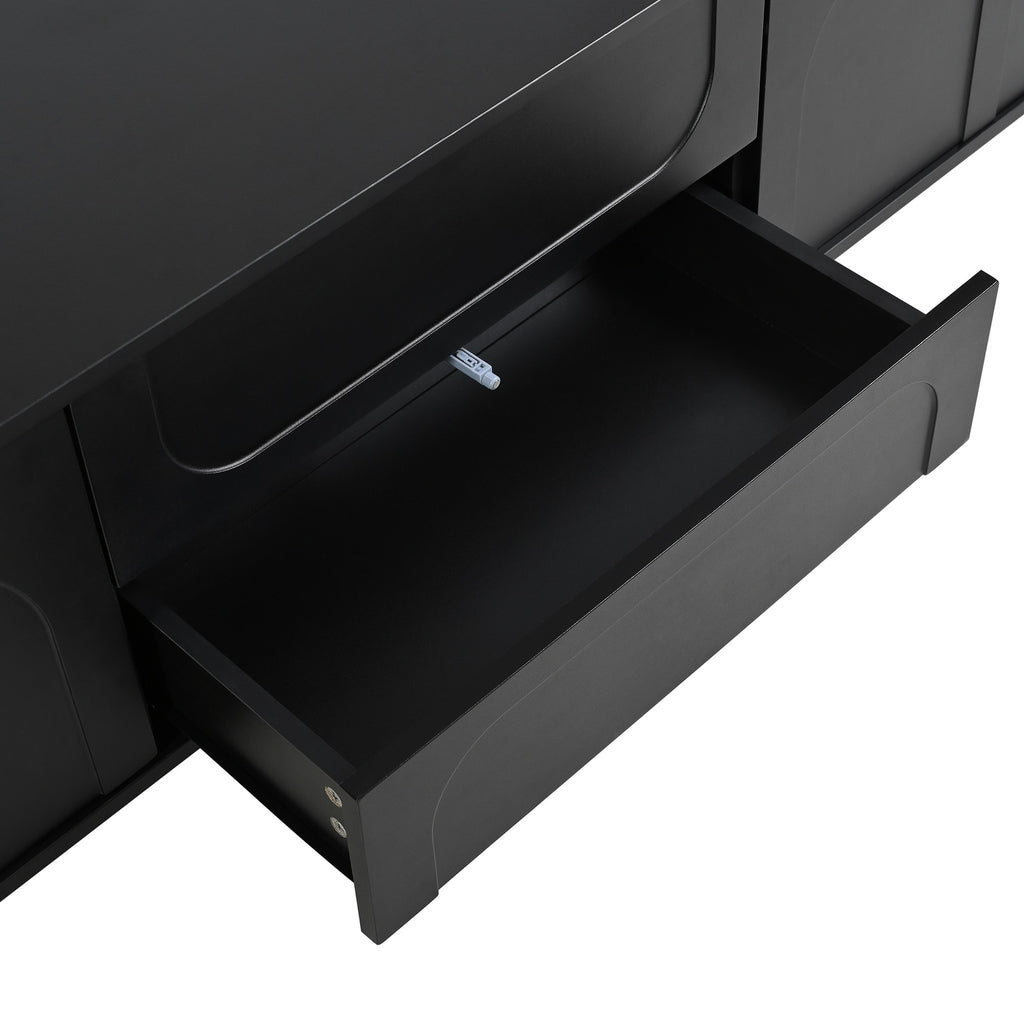ON-TREND Cream Style TV Stand with Arched Doors & 2 Drawers for TVs up to 75', Minimalist Media Console with Rebound Device, Entertainment Center with 5 Iron Round Legs for Living Room, Bedroom, Black - Grand Goldman Shop