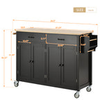 Kitchen Island Cart with Solid Wood Top and Locking Wheels,54.3 Inch Width,4 Door Cabinet and Two Drawers,Spice Rack, Towel Rack (Black) - Grand Goldman Shop