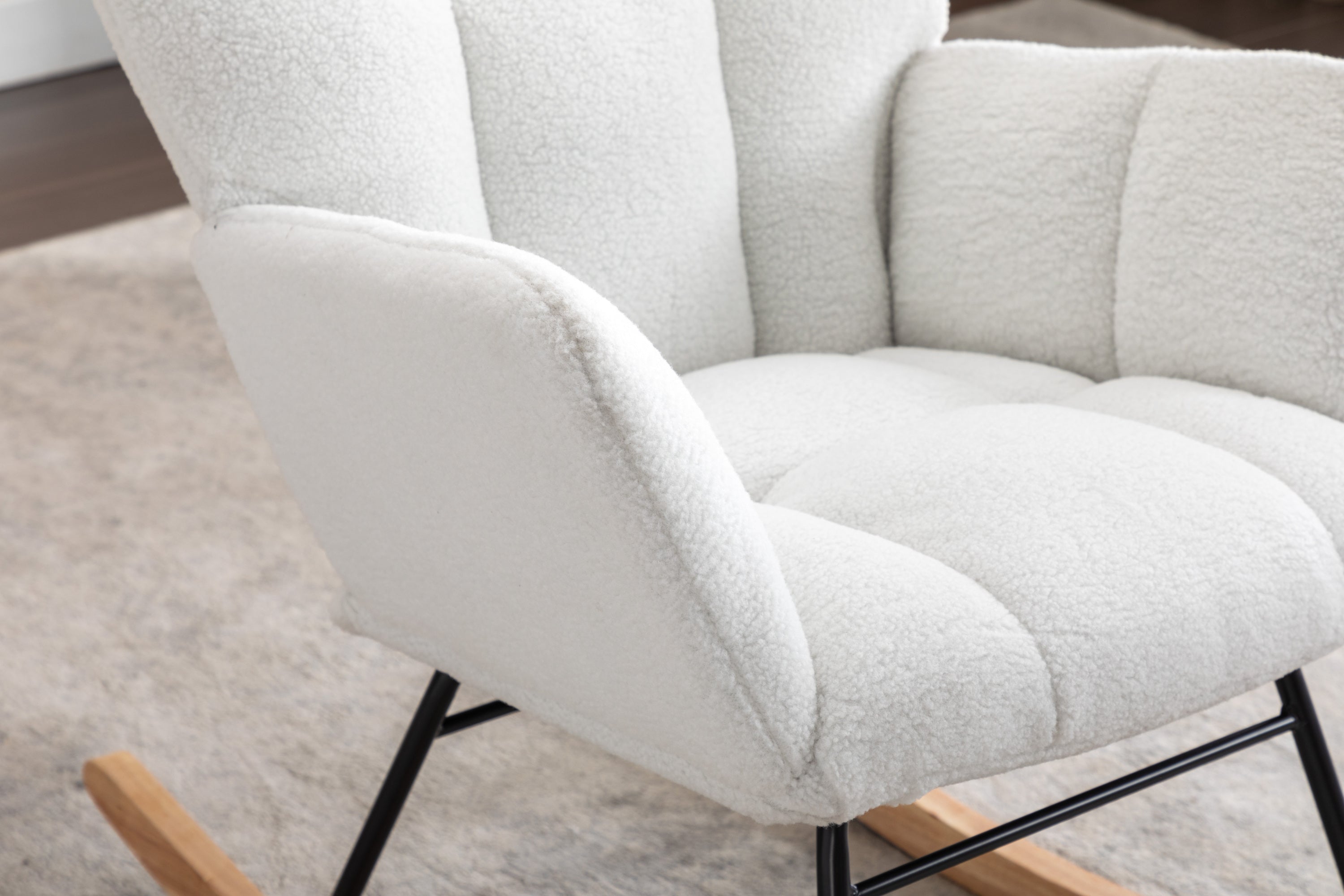 050-Teddy Fabric Rocking Gilder Nursery Chair For Living Room Indoor,Ivory - Grand Goldman Shop