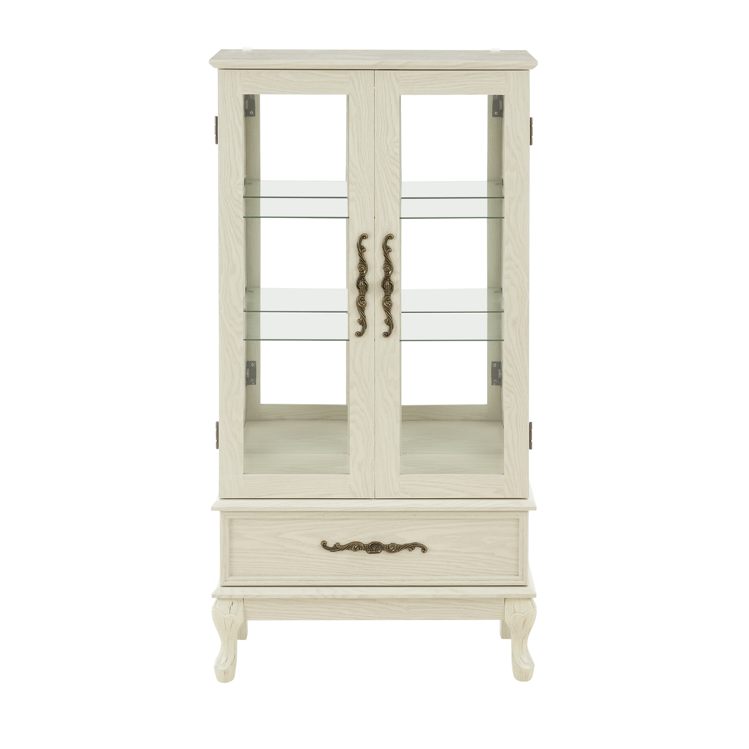 Curio Cabinet Lighted Glass Cabinet Glass Wine Cabinet Curio Display Cabinet with Adjustable Glass Shelves 2 Doors and 1 drawer Cabinet Sideboard With Bulb Included Antique White - Grand Goldman Shop