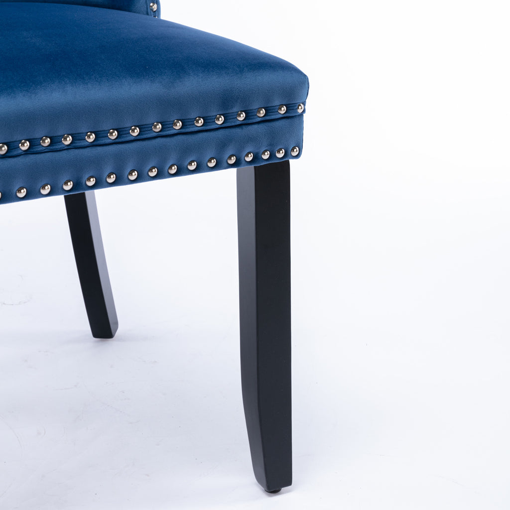 Nikki Collection Modern, High-end Tufted Solid Wood Contemporary Velvet Upholstered Dining Chair with Wood Legs Nailhead Trim 2-Pcs Set,Blue, SW2001BL - Grand Goldman Shop