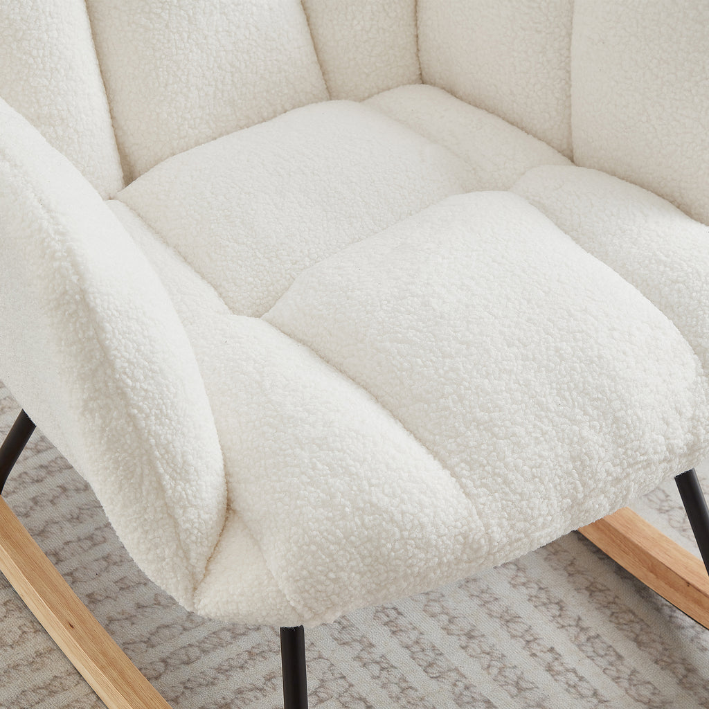 Glider Chair for Living Room Tufted Upholstered Teddy Fabric Rocking Chair with Metal Frame Accent Chair Ivory White - Grand Goldman Shop