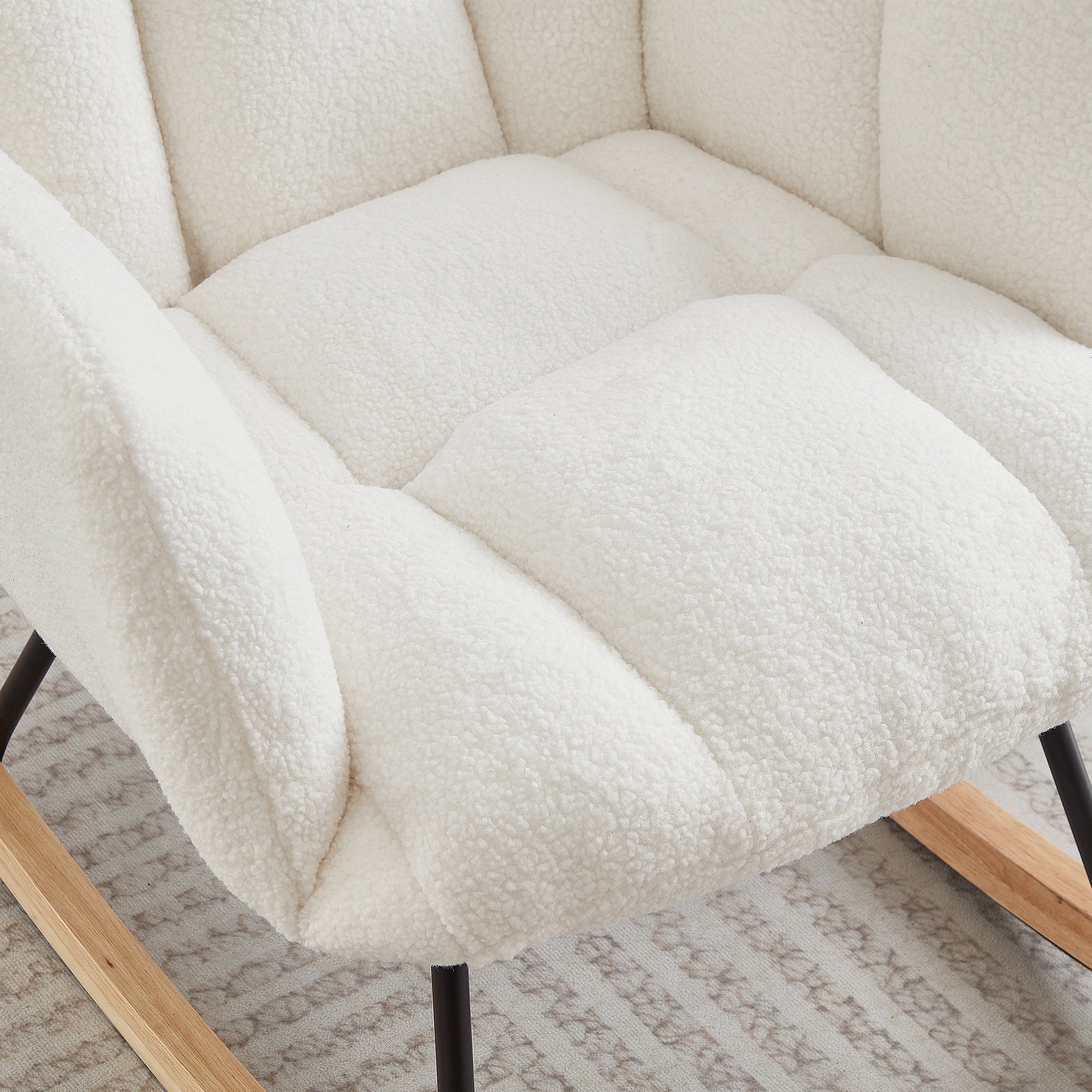Glider Chair for Living Room Tufted Upholstered Teddy Fabric Rocking Chair with Metal Frame Accent Chair Ivory White - Grand Goldman Shop