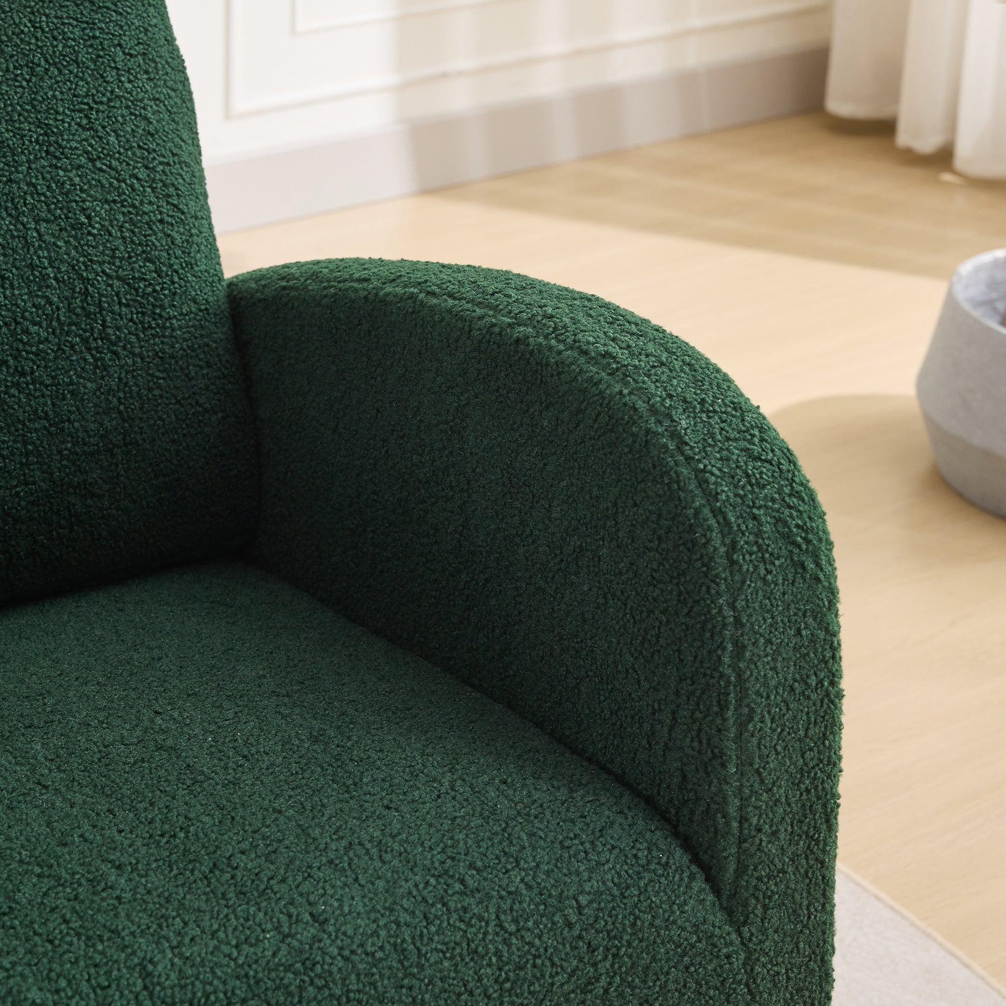 27.2'W Rocking Chair for Nursery, Sherpa Glider Chair with High Back and Side Pocket, Rocking Accent Armchair with Rubber Wood Legs for Living Room/Bedroom.Green - Grand Goldman Shop