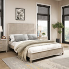 3-Piece Bedroom Set with Queen Size Bed and 2 Nightstands, Beige - Grand Goldman Shop