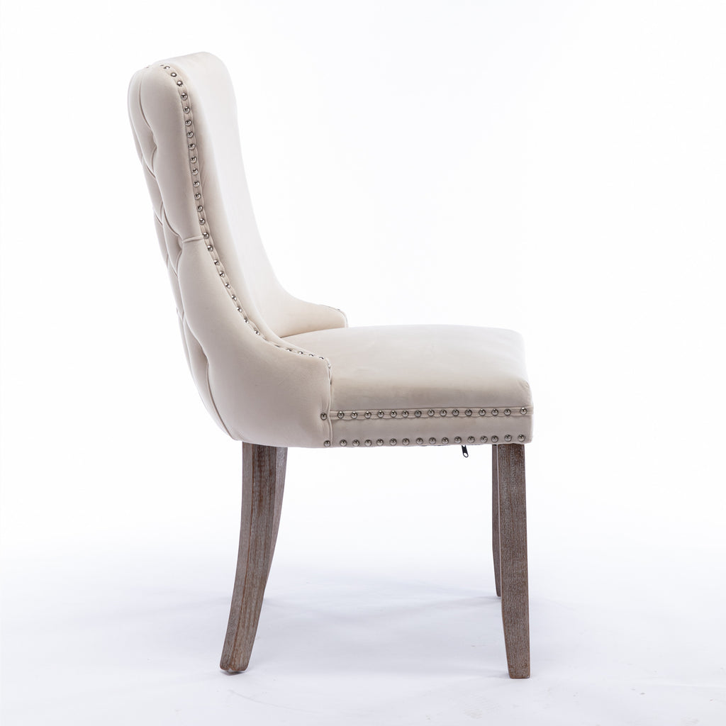 A&A Furniture,Upholstered Wing-Back Dining Chair with Backstitching Nailhead Trim and Solid Wood Legs,Set of 2, Beige,SW8809BG,KD - Grand Goldman Shop