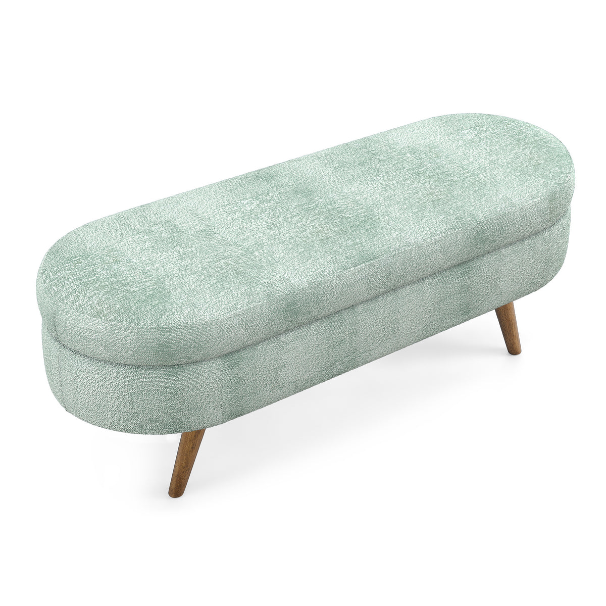 Cyan Ottoman Oval Storage Bench with Rubber Wood Legs, Gray Fabric, 43.5'x16'x16' - Grand Goldman Shop