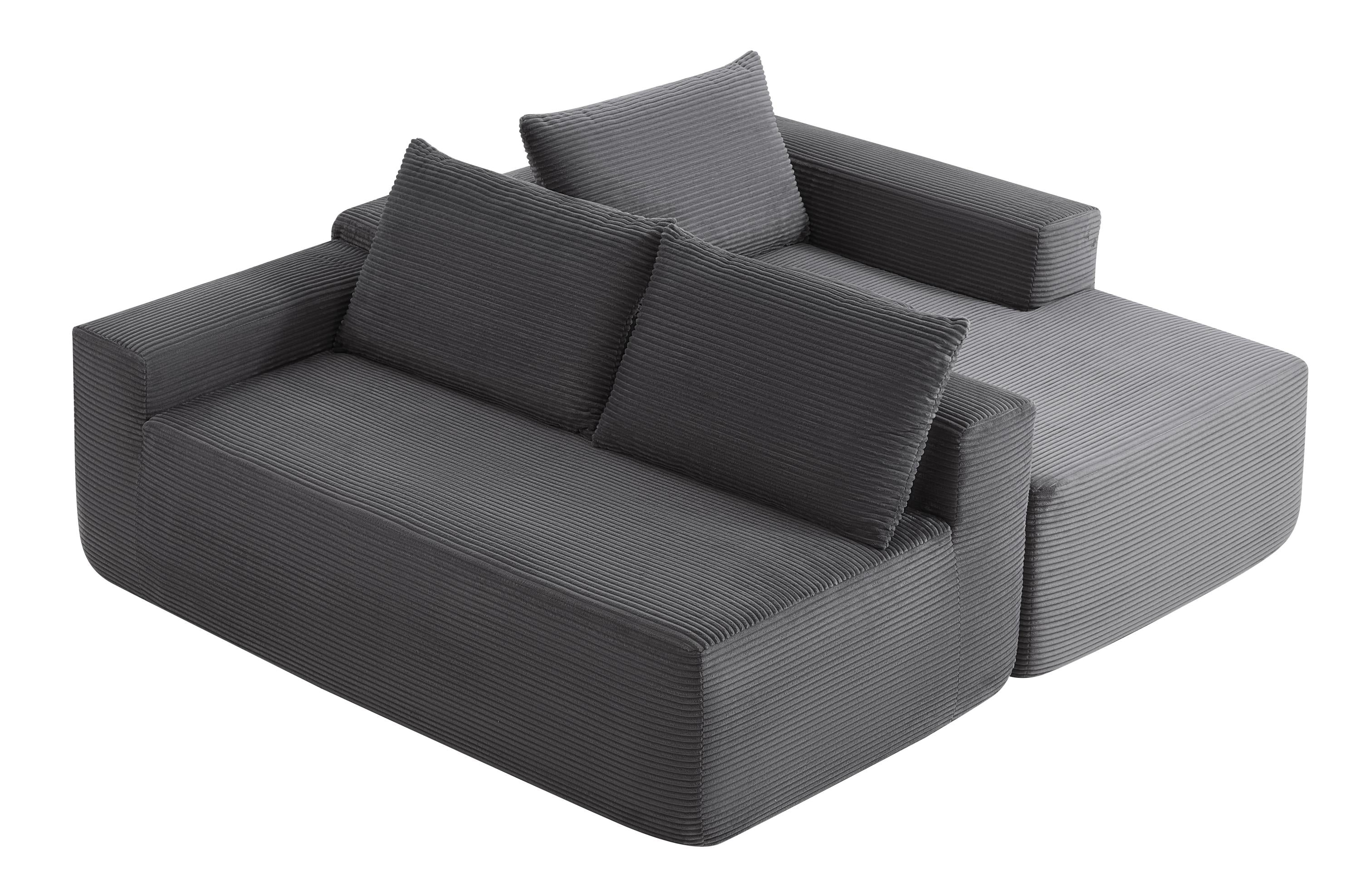 96.9'Compressible doubleCloud Sectional Couch with L-Shape Chaise,Modern Modular Sofa with Deep Seat,Upholstered Couches for Living Room Bedroom,No Assembly Required,(Plush Corduroy Fabric),Grey Right - Grand Goldman Shop