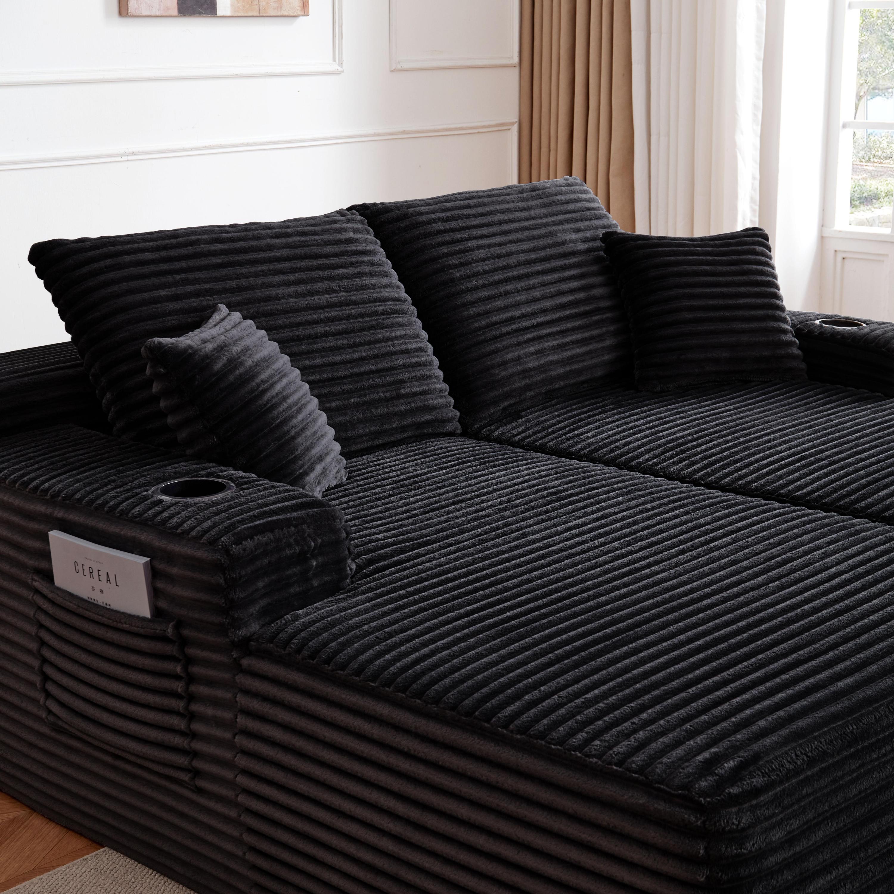 69' Cloud Sectional Couch, L-Shape Chaise with R-Shape Chaise with Deep Seat and Comfortable 2 Seater Couch for Modern Living Room,(Plush  Fabric),Black - Grand Goldman Shop