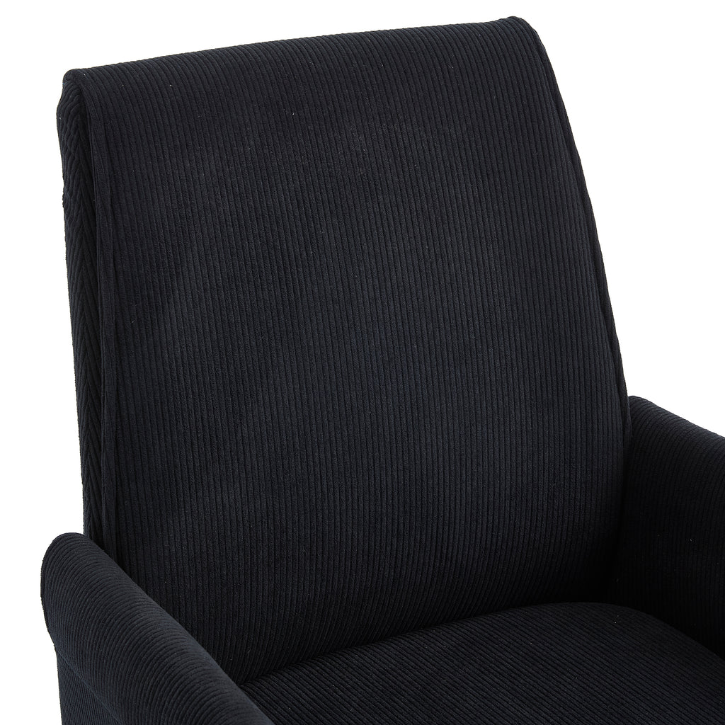 Ergonomic Mid-Back Office Chair with Striped Fabric, Black Corduroy, Gold Base, 25.2 x 24.0 x 41.9 inches - Grand Goldman