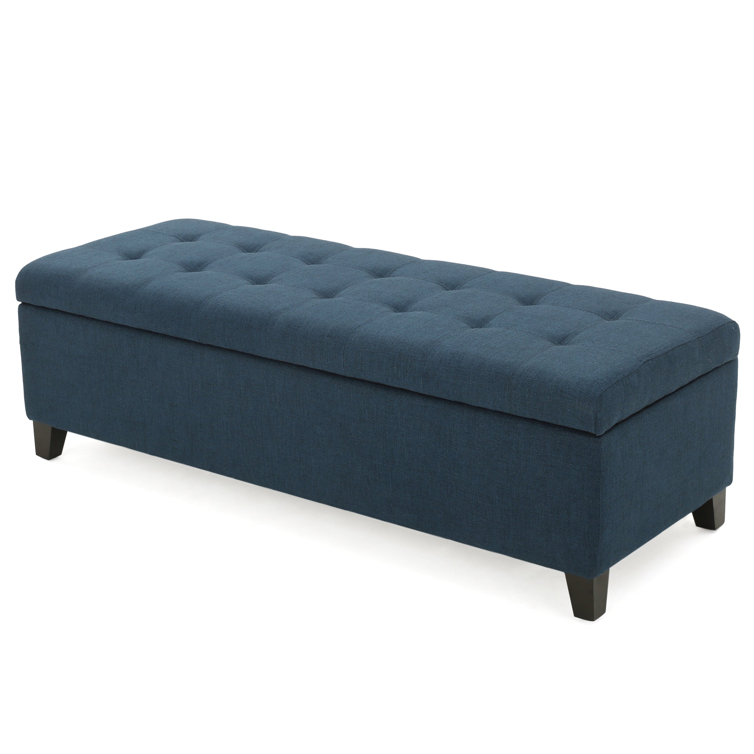 Upholstered Storage Ottoman Bench, Entryway Bench, End of Bed Bench, Ottoman Foot Rest for Bedroom, Navy Blue, 300lbs - Grand Goldman Shop