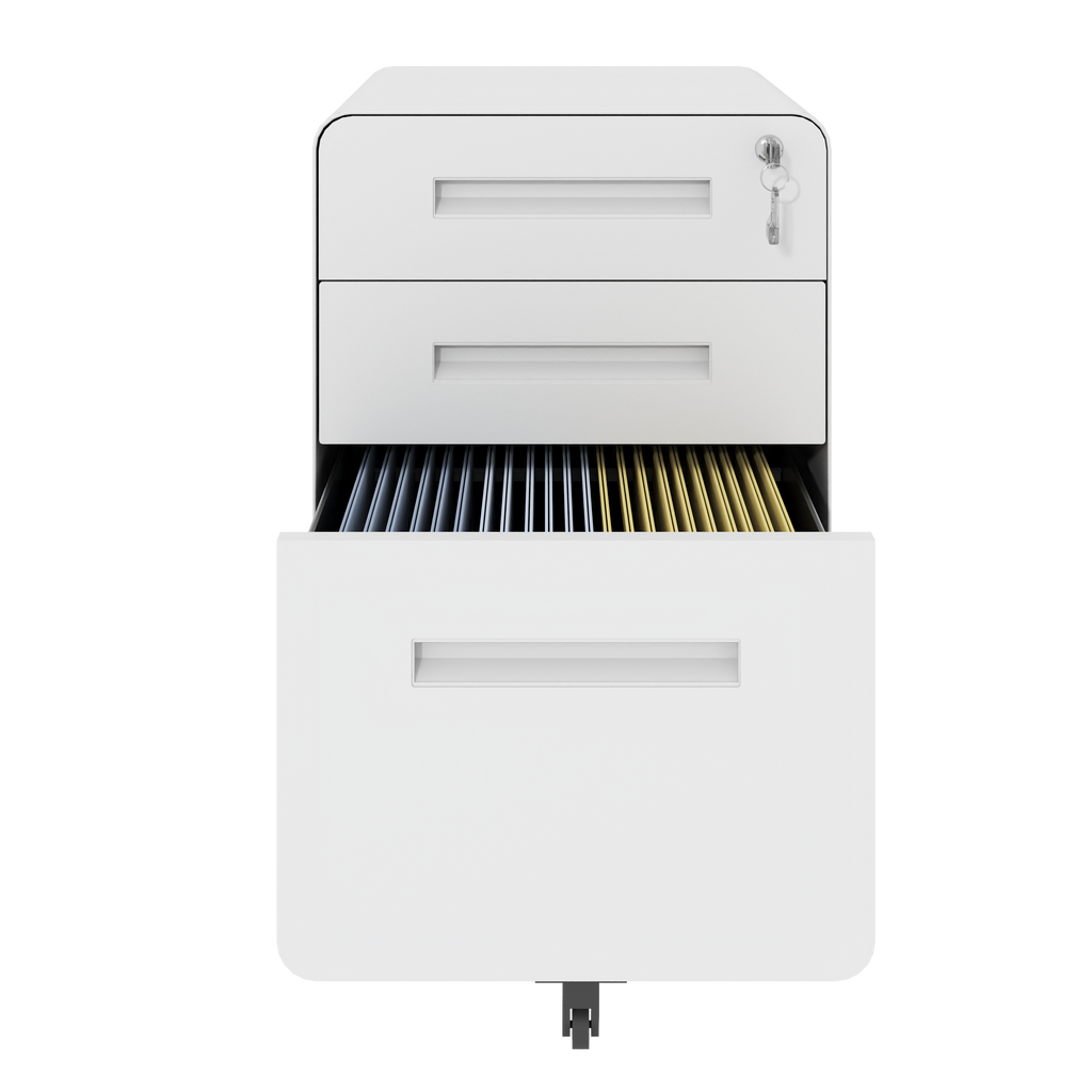 3-Drawer Wide Mobile File Cabinet with Lock, All-Steel Metal Storage Cabinet on Casters, White, Fully Assembled, Holds A4/Let