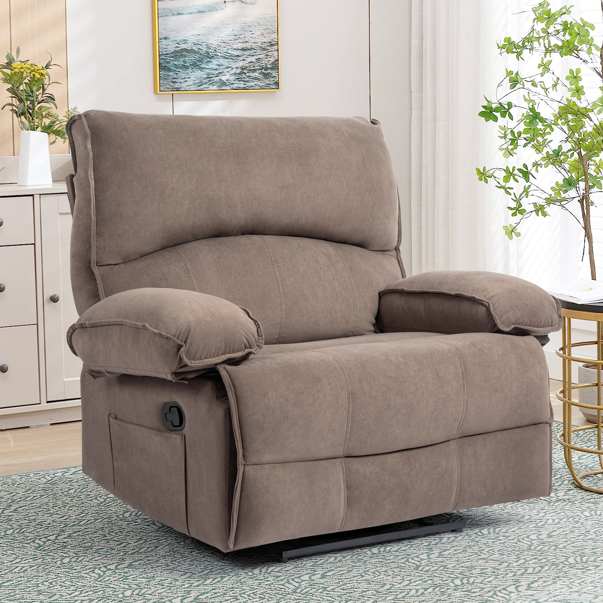 Oversized Velvet Recliner Chair Sofa with Manual Push-Back Functionality in Brown - Grand Goldman Shop