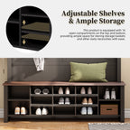 Farmhouse 4-in-1 Hall Tree with 6 Hooks, Practical Walnut Entryway Bench with Adjustable Shelves,  Wooden Shoe Organizer with 16 Compartments for Mudroom, Living Room, Black (OLD SKU: N721S000064B-1) - Grand Goldman Shop