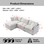 105' Modular Sectional Couch,Upholstered Soft Chenille Fabric Sofa,3 Seater with Ottoman L Shape Sofa Beige - Grand Goldman Shop