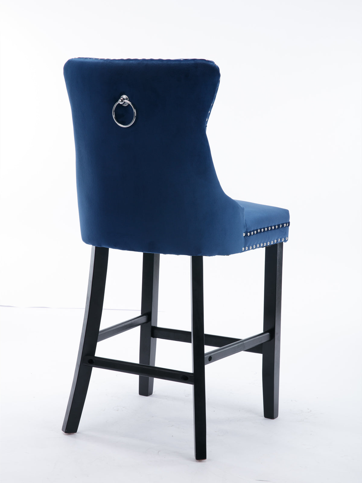 Contemporary Velvet Upholstered Barstools with Button Tufted Decoration and Wooden Legs, and Chrome Nailhead Trim, Leisure Style Bar Chairs,Bar stools, Set of 2 (Blue),SW2002BL - Grand Goldman Shop