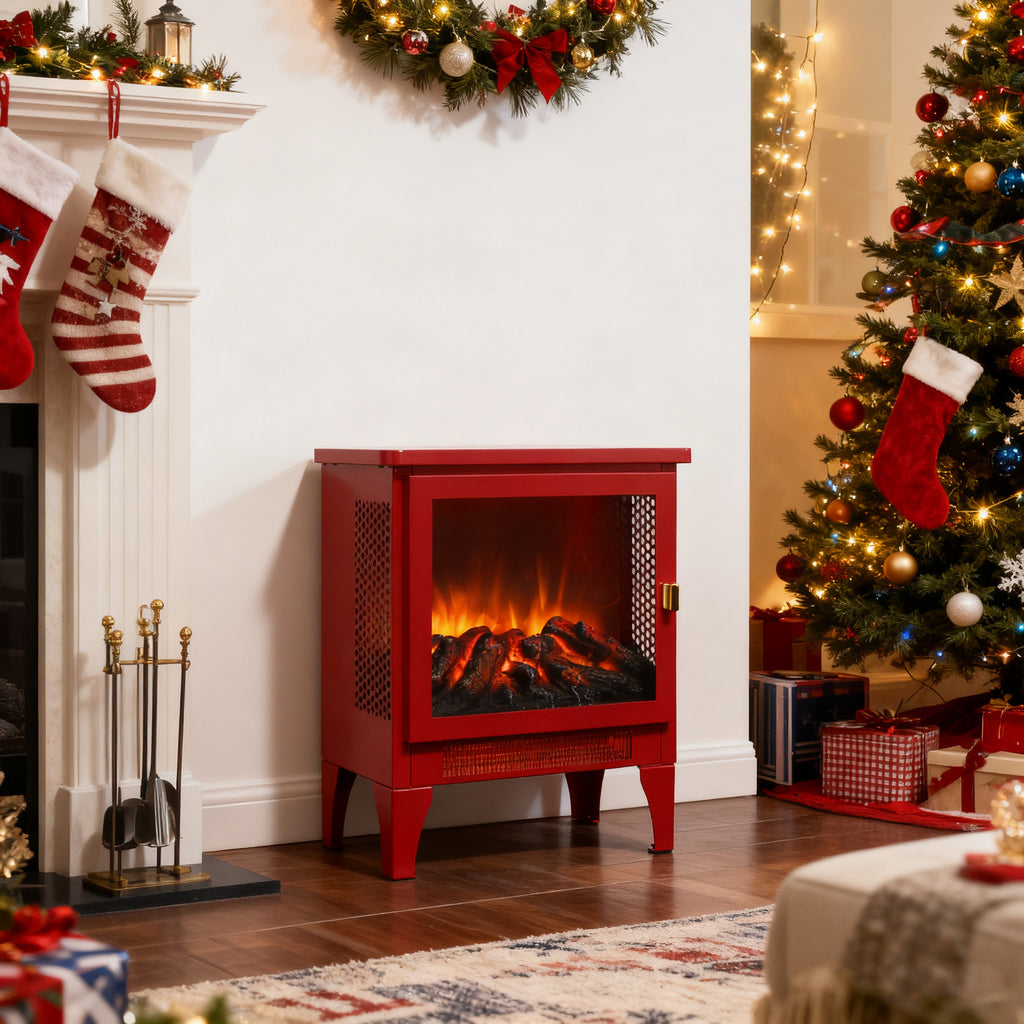 18 inch Freestanding Electric Fireplace Stove heater with 3D Flame effect,Classic Red - Grand Goldman Shop