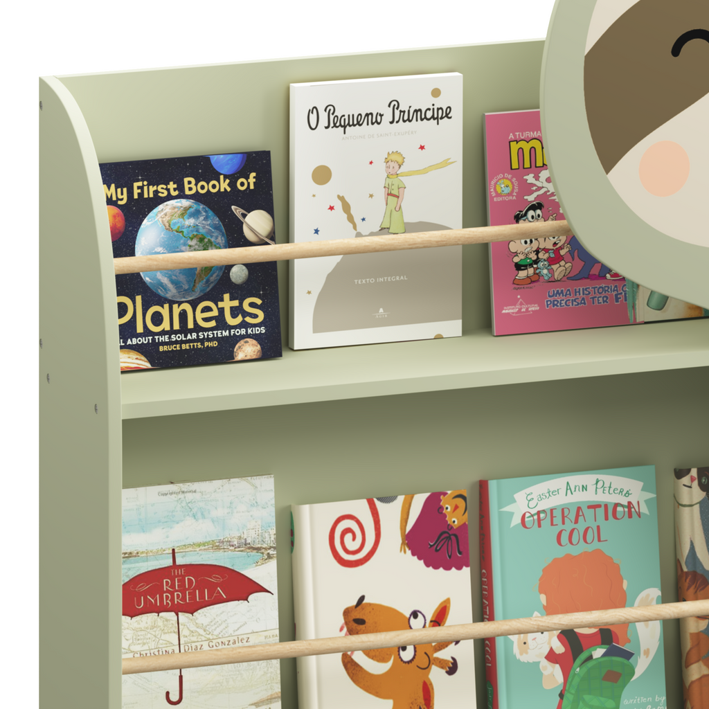 Sloth Kids Bookshelf, Front-Facing Toddler Book Display Rack with 3 Tiers, Cute Animal Design, Wooden Nursery Bookshelf for P