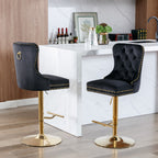 A&A Furniture Modern Swivel Velvet Barstools with Adjustable Seat Height, Comfortable Black Tufted Upholstery, Set of 2 - Grand Goldman Shop
