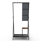 Coat Rack with Mirror, Multifunctional Hall Tree with Shoe Storage, Metal Frame, for Living Room Bedroom 73x32x15 Inches, Industrial Style, Rustic Brown and Black - Grand Goldman Shop