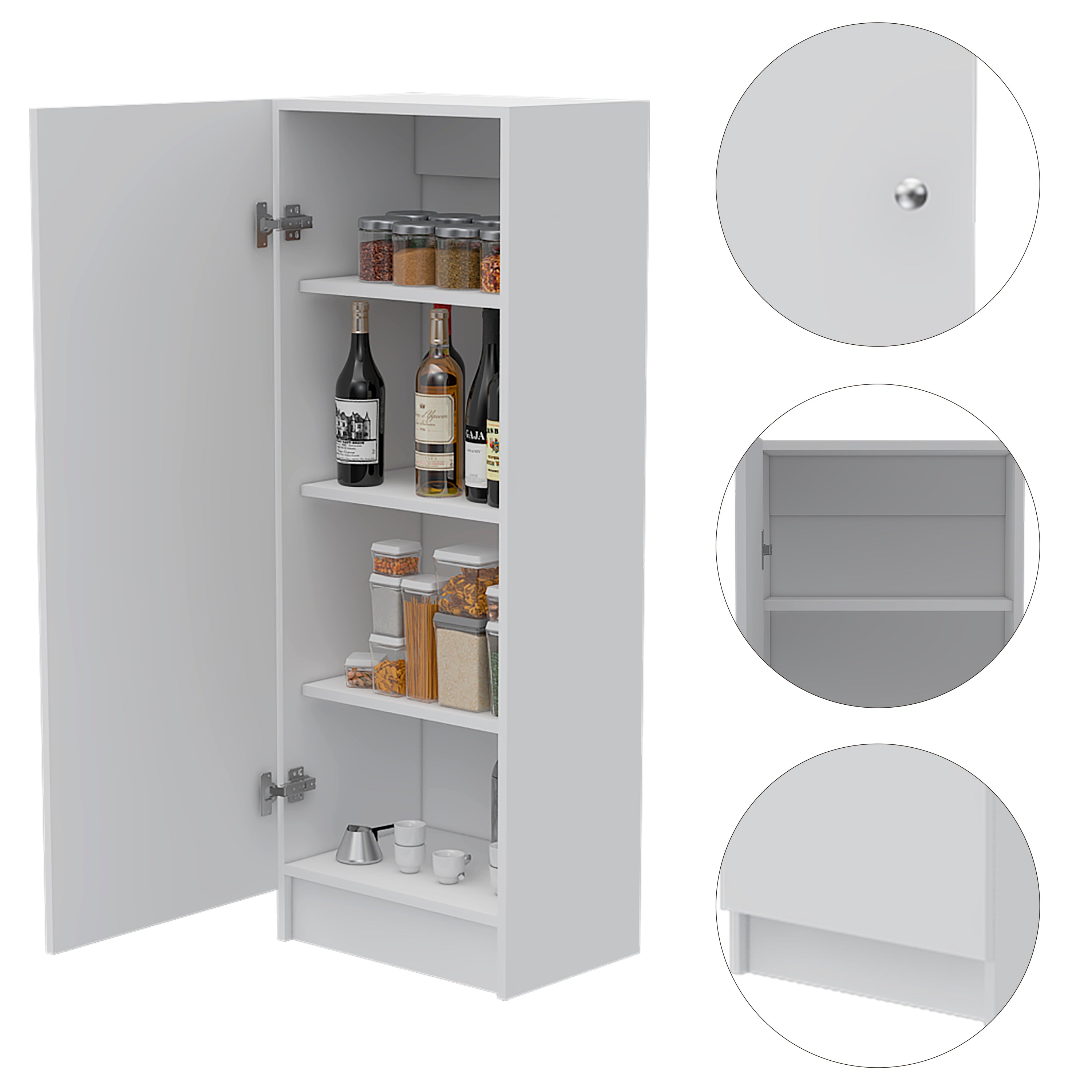 Della 60 Kitchen Pantry with Countertop, Closed & Open Storage -White - Grand Goldman