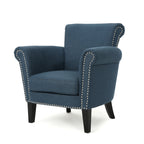 Elegant Navy Blue Fabric Club Chair with Nailhead Trim and Birch Wood Legs - Grand Goldman Shop