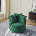 Modern Glam Velvet Upholstered Swivel Chair with Button Tufted Design and Wheels, Green - Grand Goldman Shop