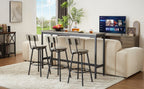 Long Bar Table Set with 3 PU Upholstered Bar Stools, Industrial Bar Table and Chairs for Kitchen Breakfast Table, Living Room, Banquet Hall, Rustic Gray and Black, 63″L x15.7'W x 37.5'H - Grand Goldman Shop