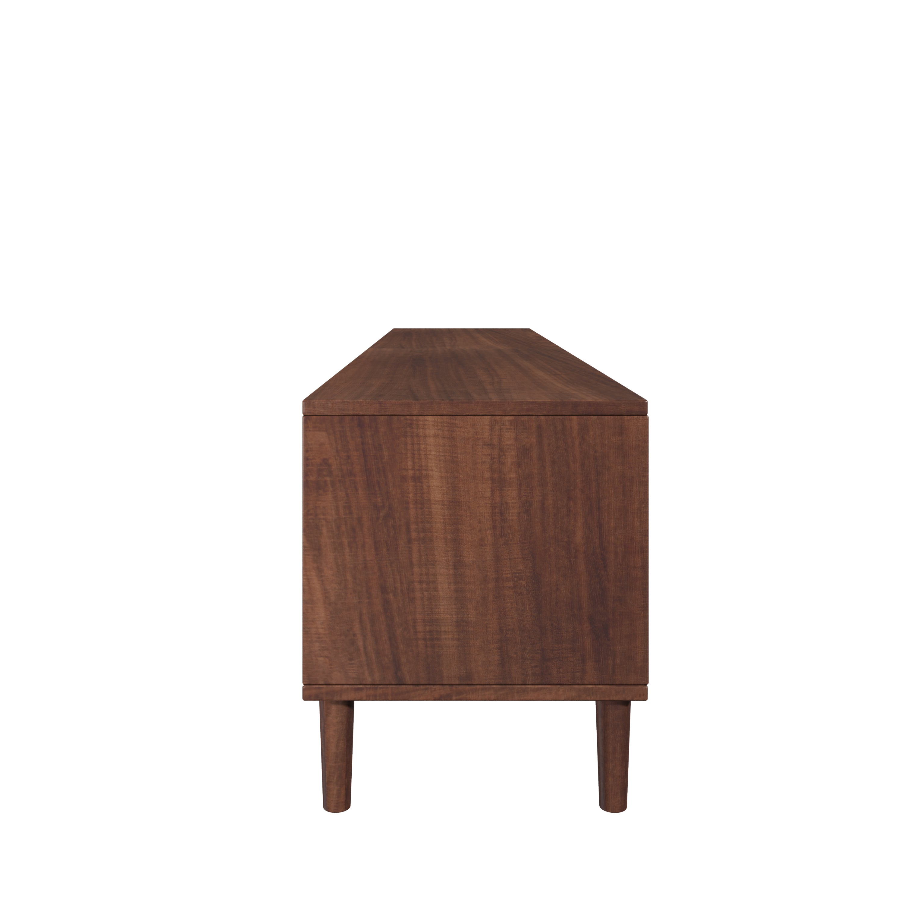 Modern 86 inch TV Stand for TVs up to 90 inches, Dark Brown Rattan Design with App-Controlled LED Lights, 2 Drawers & Glass Door Storage, MDF and Solid Wood Media Console - Grand Goldman Shop