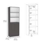 2-Door Bookcase with Upper Shelves, Matt Gray / White - Shop Quality Furniture at Grand Goldman