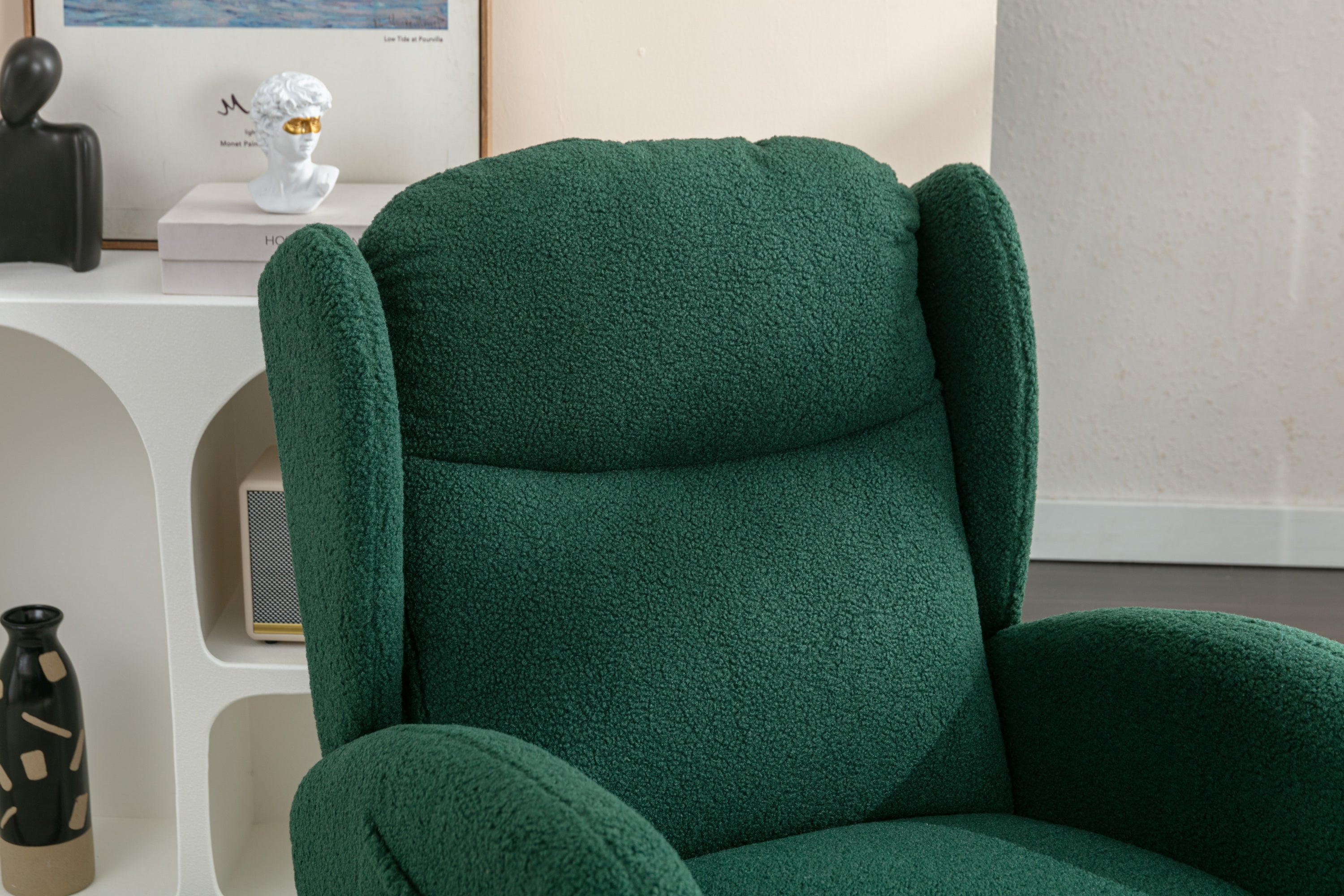 049-Teddy Fabric Rocking Chair With Packet Wood Legs,Green - Grand Goldman Shop
