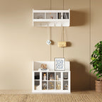 ON-TREND Shoe Storage Bench with Shelves and 4 Hooks, Elegant Hall Tree with Wall Mounted Coat Rack, Entryway Organizer For Hallway, Foyer, Mudroom, White - Grand Goldman Shop