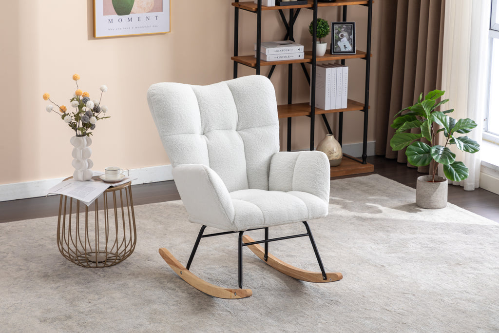 050-Teddy Fabric Rocking Gilder Nursery Chair For Living Room Indoor,Ivory - Grand Goldman Shop